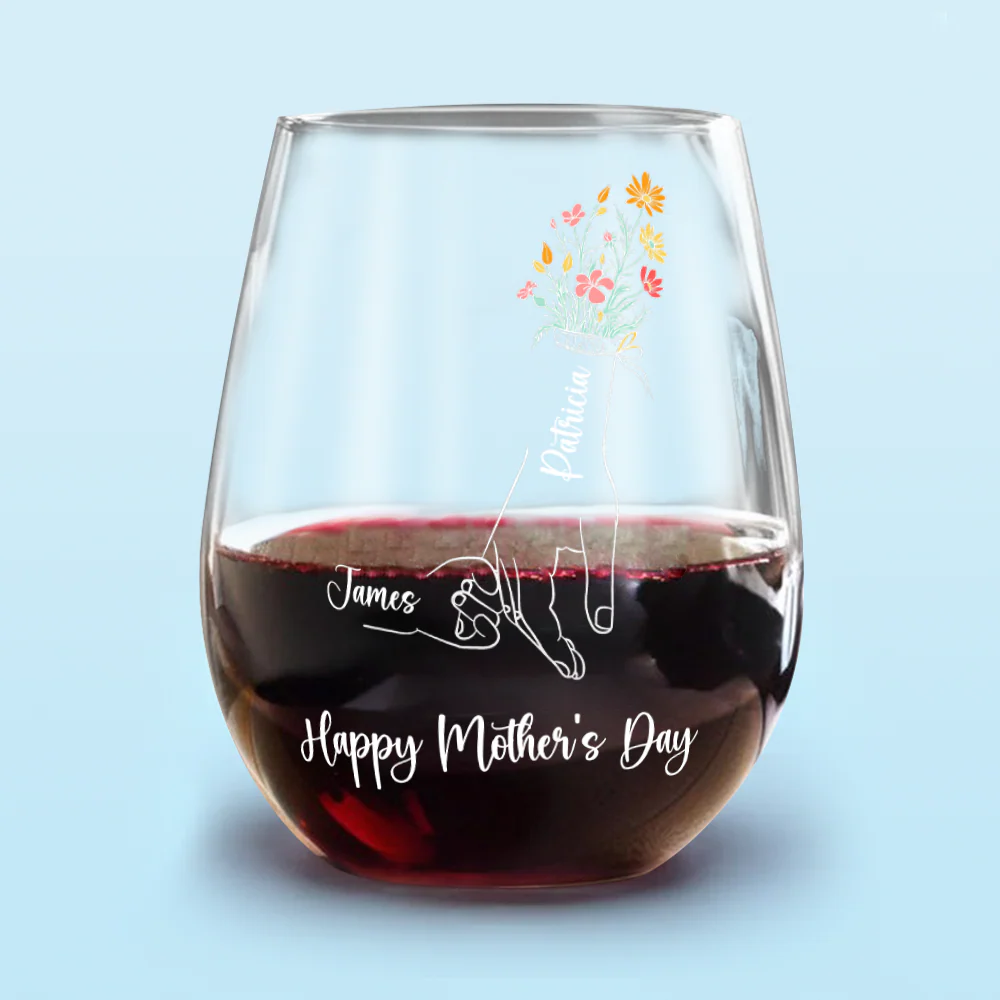 Personalized Floral Hands Mom With Kids Mother's Day Wine Glass LM32 893311 - Image 6