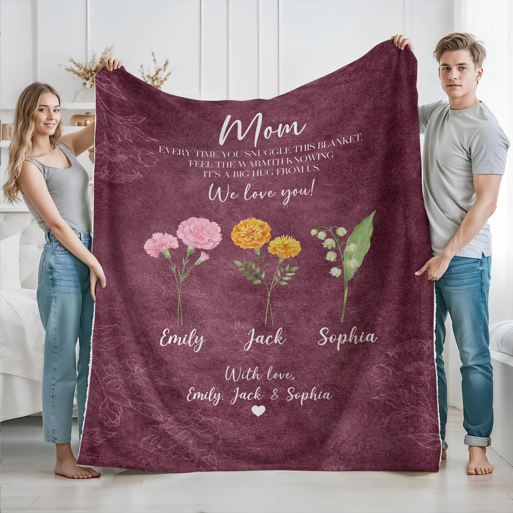 Personalized Flower Birth Month A Big Hug From Us To Mom Gift Blanket LM32 899699 - Image 2