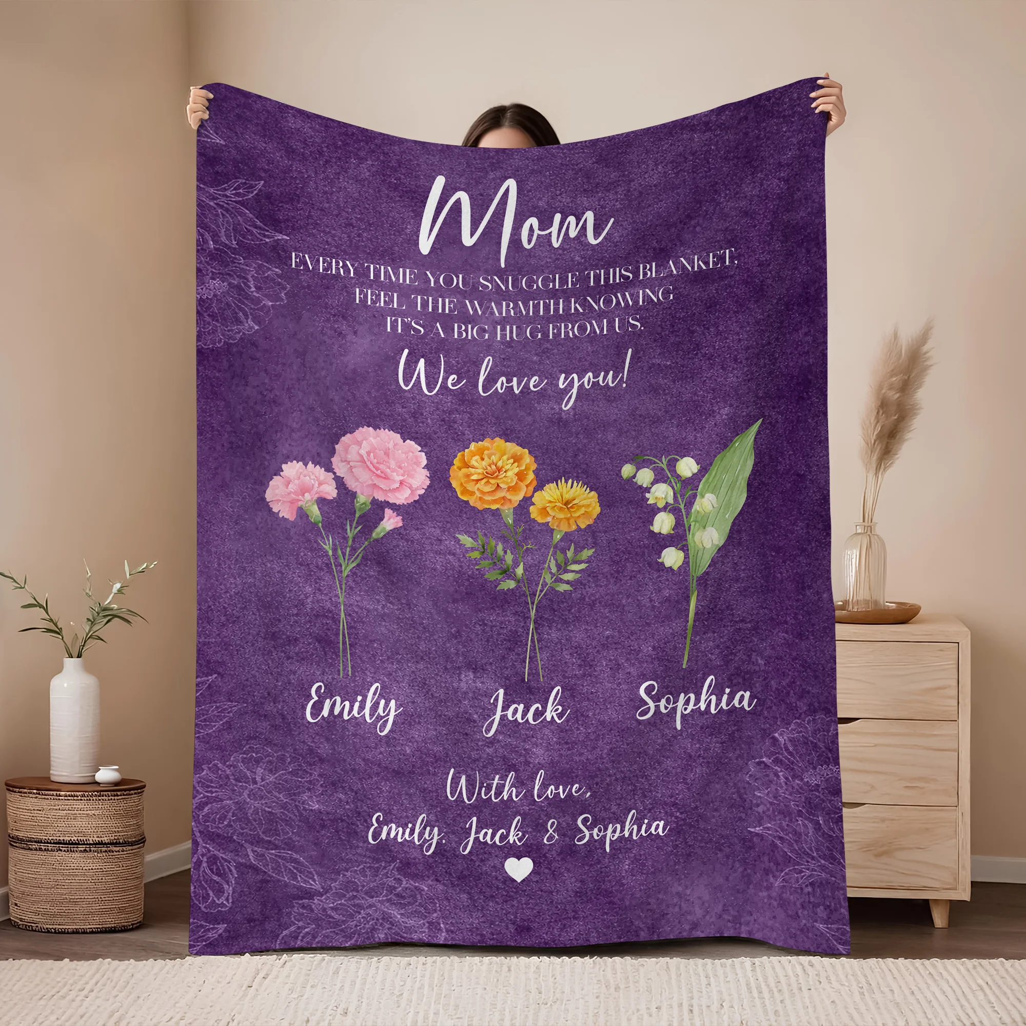 Personalized Flower Birth Month A Big Hug From Us To Mom Gift Blanket LM32 899699 - Image 4