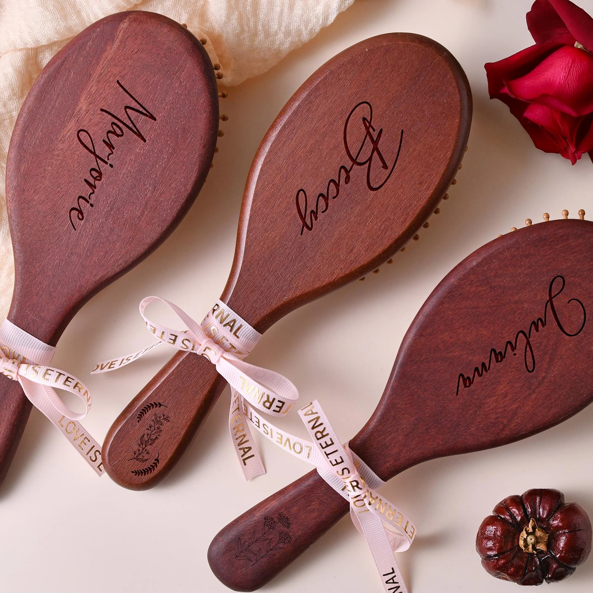 Personalized Flower With Name Engraved Bamboo Comb Gift For Bridal Party, Mom, Birthday Gift LM32 897443 - Image 6