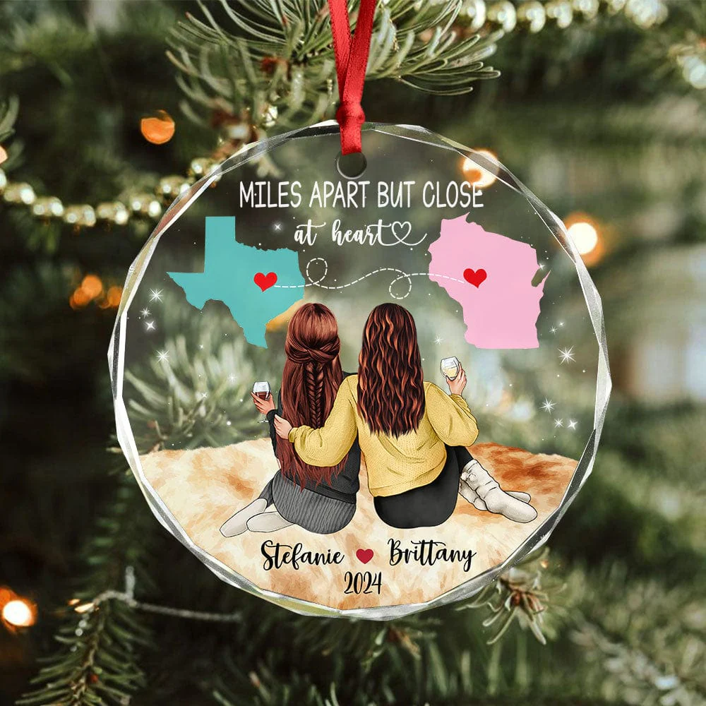 Personalized Friendship Miles Apart But Close At Heart Glass Ornament Gift LM32 893021 - Image 2