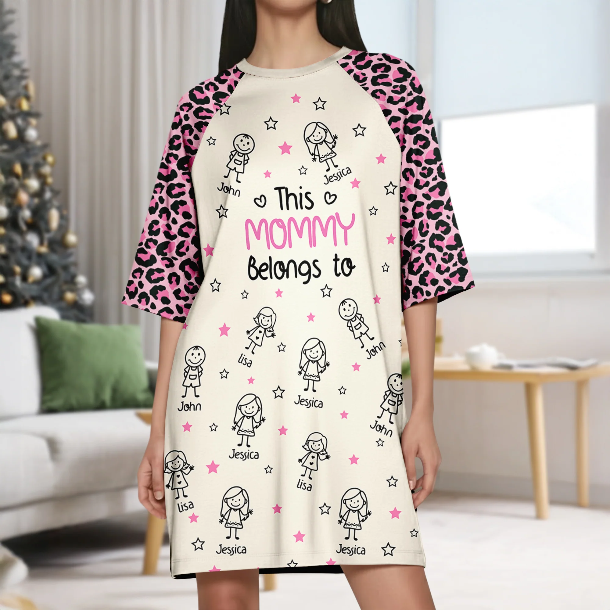 Personalized Funny Kids This Grandma Mom Belongs To Women's Sleep Tee, Raglan Nightgown LM32 897481 - Image 4