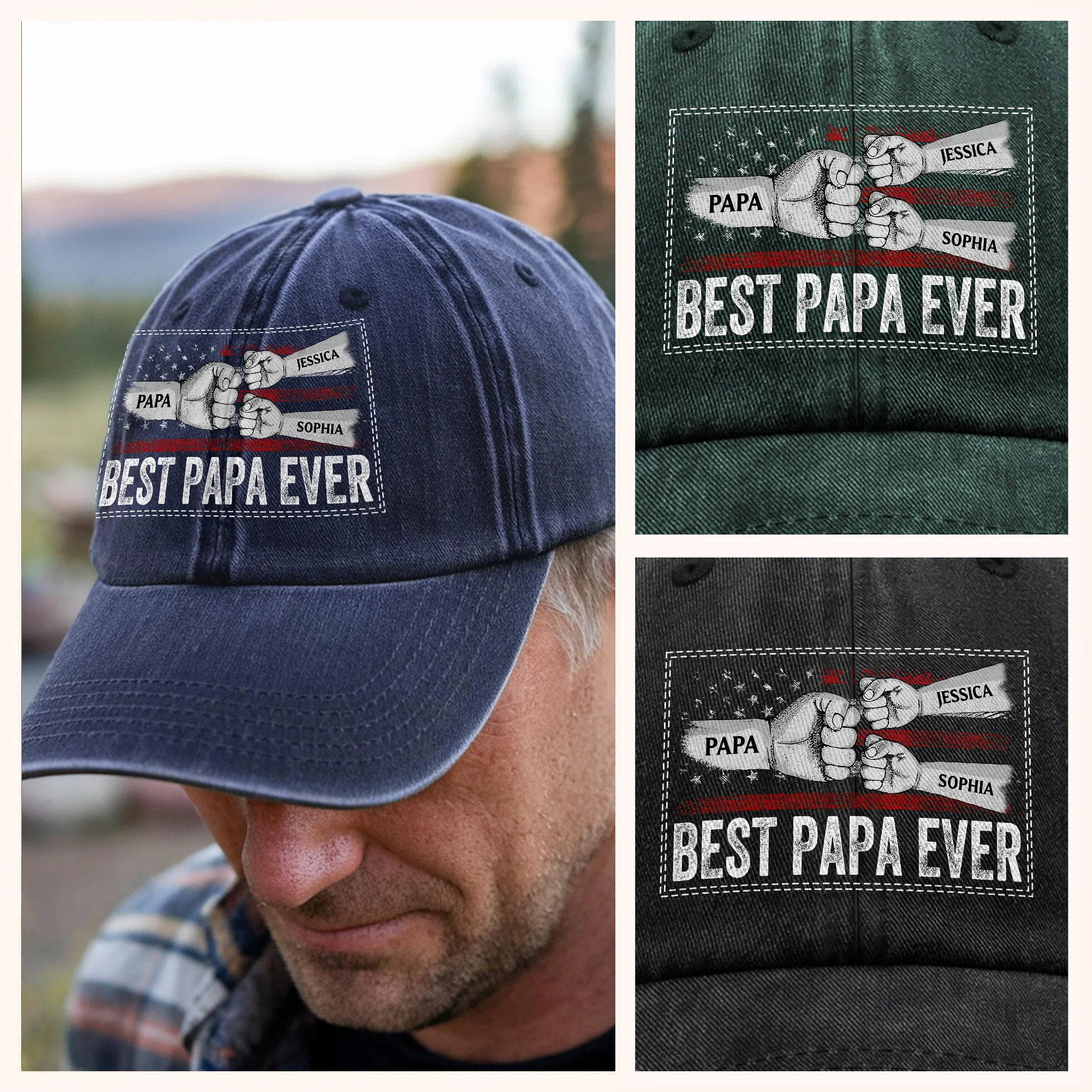 Personalized Gift Best Dad Ever Washed Denim Baseball Cap LM32 893981 - Image 3