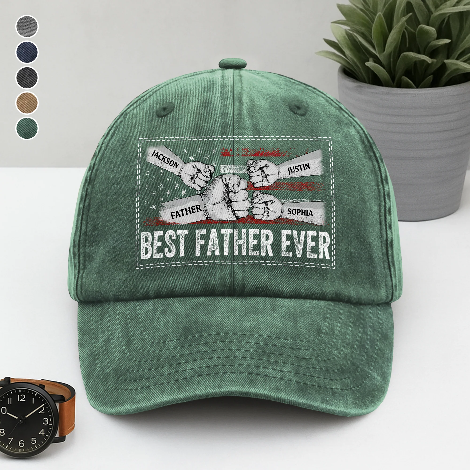 Personalized Gift Best Dad Ever Washed Denim Baseball Cap LM32 893981 - Image 5