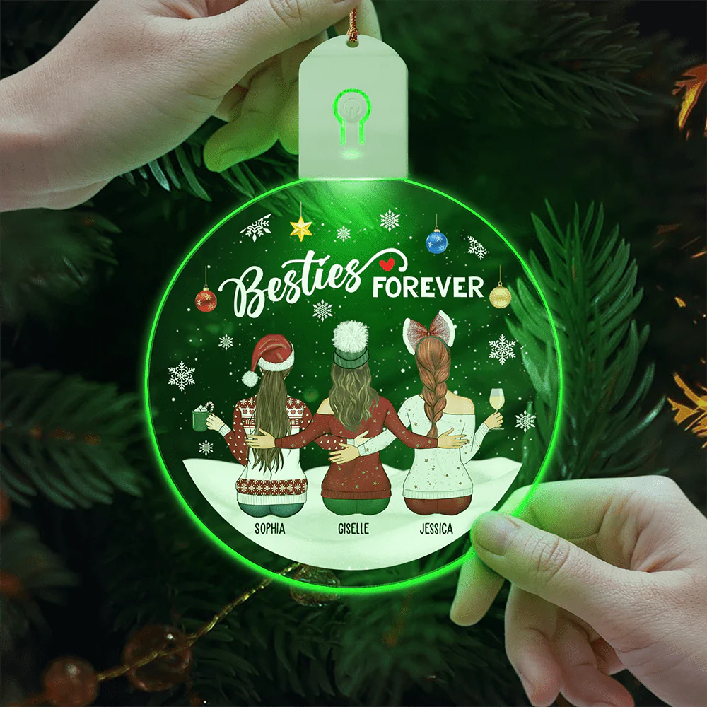 Personalized Gift Besties Forever Christmas Circle Led Acrylic Ornament For Besties HO82 891935 - Image 2