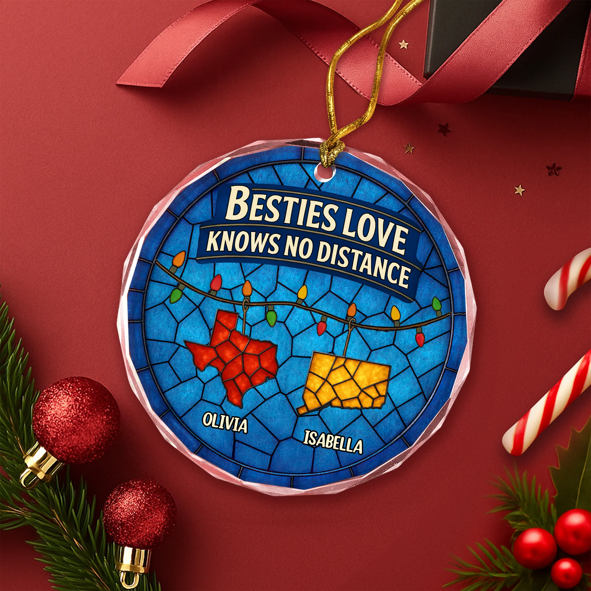 Personalized Gift Family Love Knows No Distance Glass Ornament LM32 895627 - Image 2