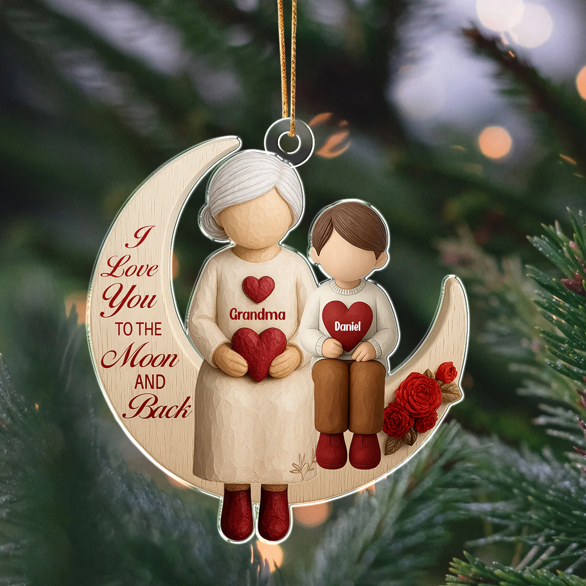 Personalized Gift Grandparents With Grandkids Moon Love Acrylic Ornament LM32 895623 - Image 2