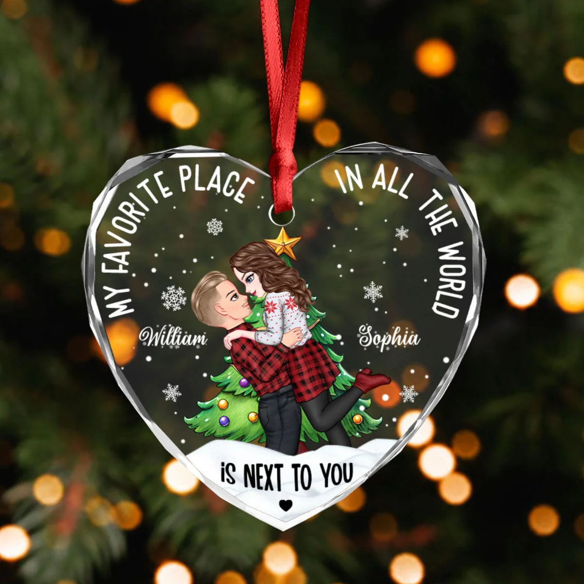 Personalized Gift  My Favorite Place In The World Couple Sideview - Heart Shaped Glass Ornament LM32 891981