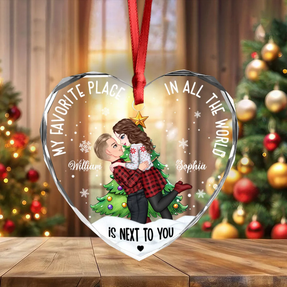 Personalized Gift  My Favorite Place In The World Couple Sideview - Heart Shaped Glass Ornament LM32 891981 - Image 4