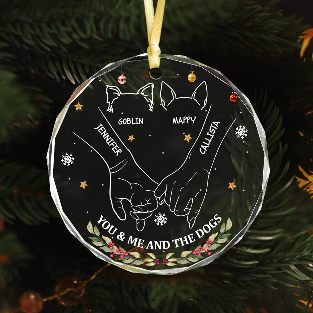 Personalized Gift You And Me And The Dogs Holding Hands Christmas Glass Ornament HA75 891865 - Image 2