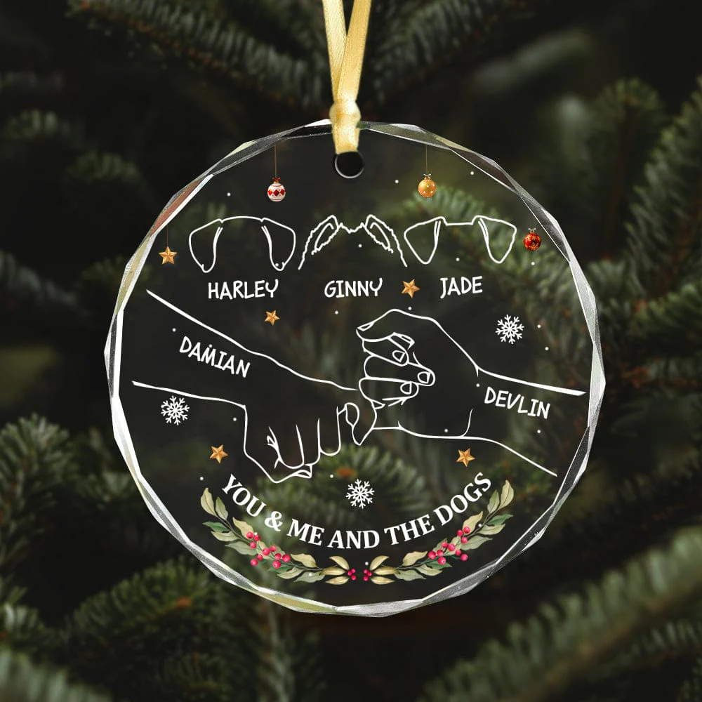 Personalized Gift You And Me And The Dogs Holding Hands Christmas Glass Ornament HA75 891865 - Image 3