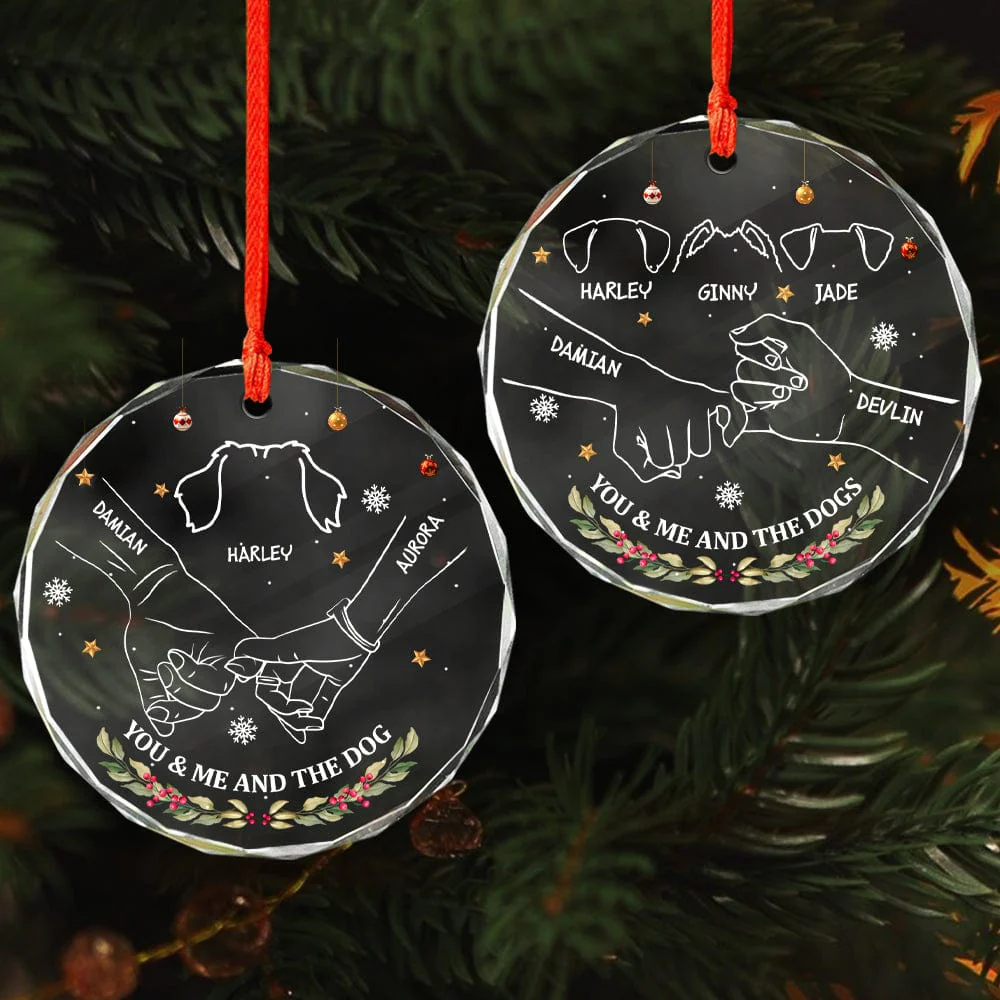 Personalized Gift You And Me And The Dogs Holding Hands Christmas Glass Ornament HA75 891865 - Image 4