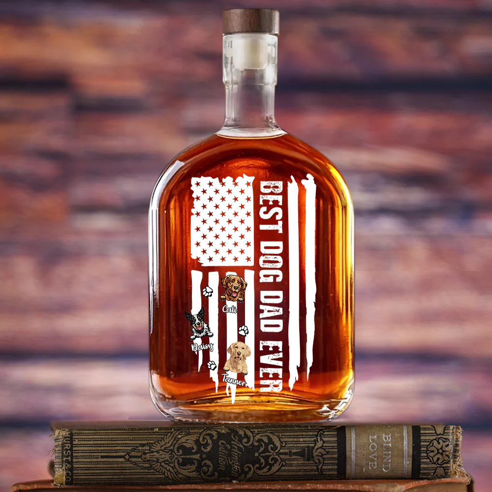 Personalized Gift To Best Dog Dad Ever Paw American Flag Whiskey Bottle LM32 893595 - Image 3