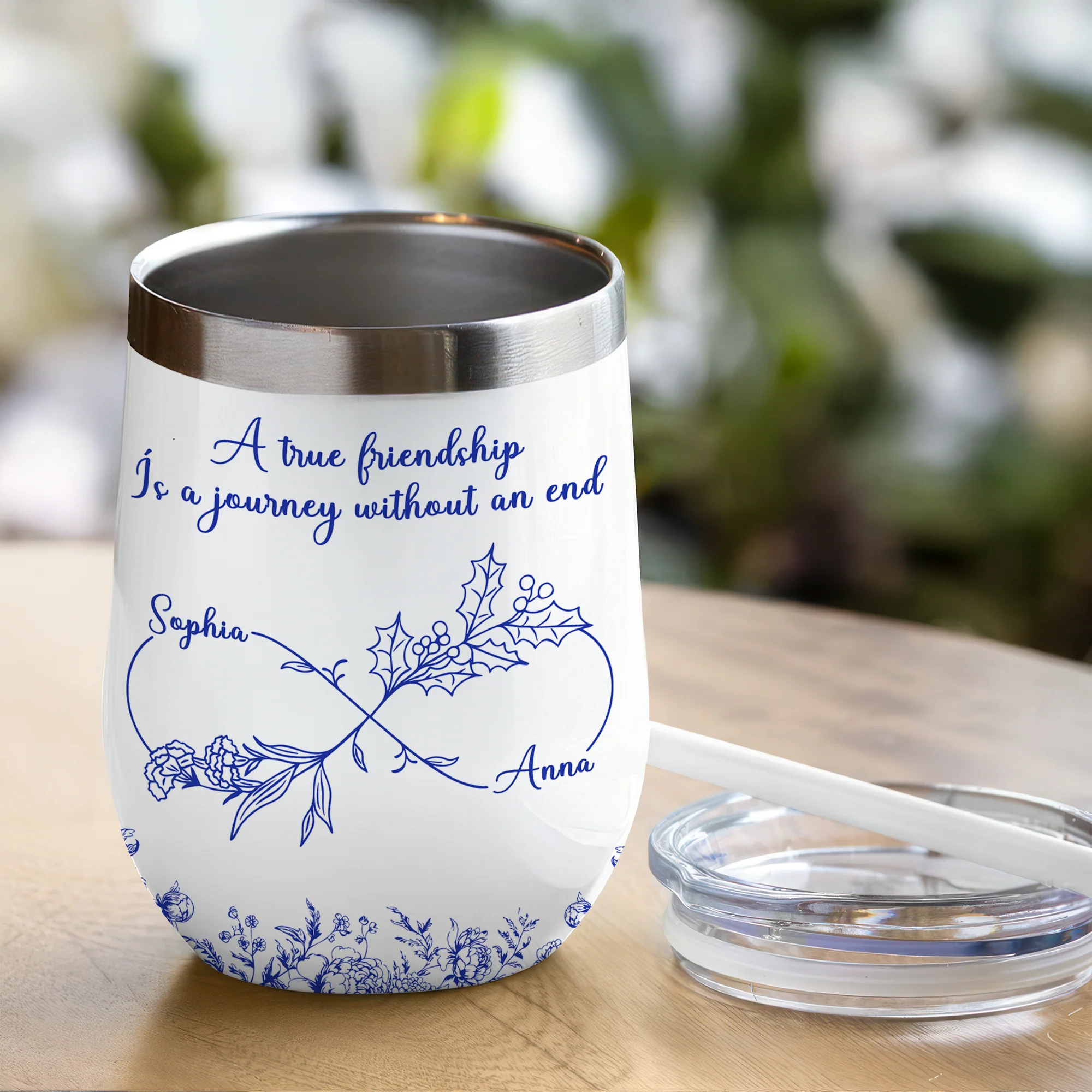Personalized Gift True Friendship Without An End Toile De Jouy Wine Tumbler LM32 893997 - Image 5