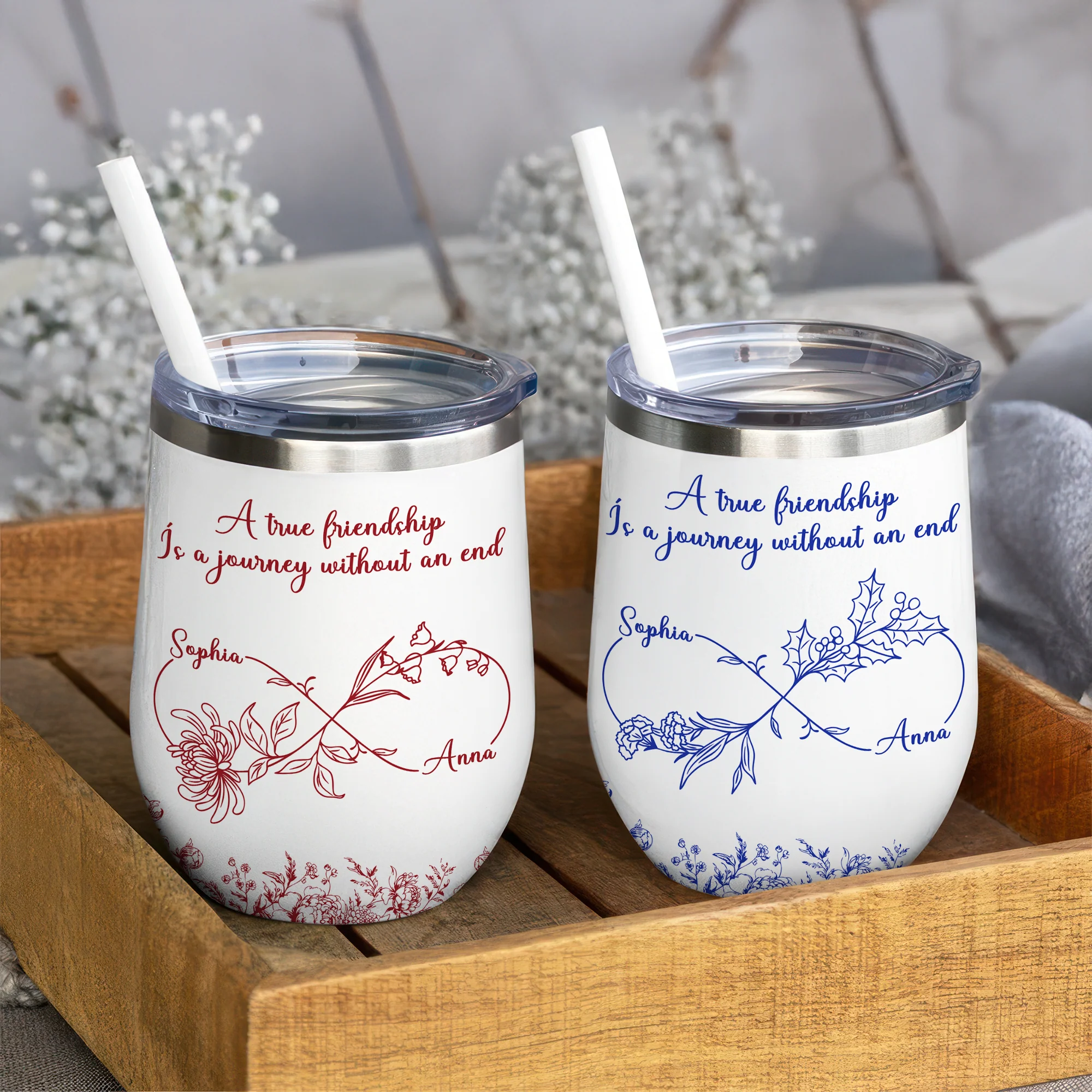 Personalized Gift True Friendship Without An End Toile De Jouy Wine Tumbler LM32 893997 - Image 6
