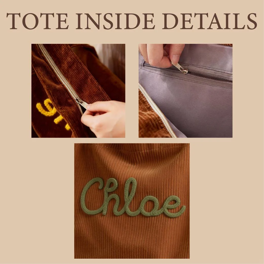 Personalized GIGI Corduroy Chunky Yarn Tote Bag, Mother's Day Surprise Gift for Grandma LM32 899769 - Image 5