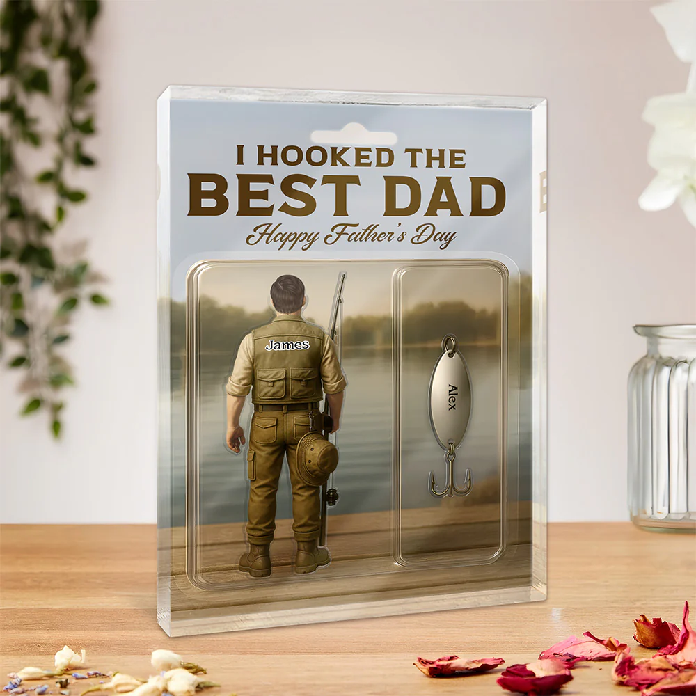 Personalized Hooked the Best Dad Ever Family Fishing Fun Acrylic Block Plaque LM32 893455 - Image 4