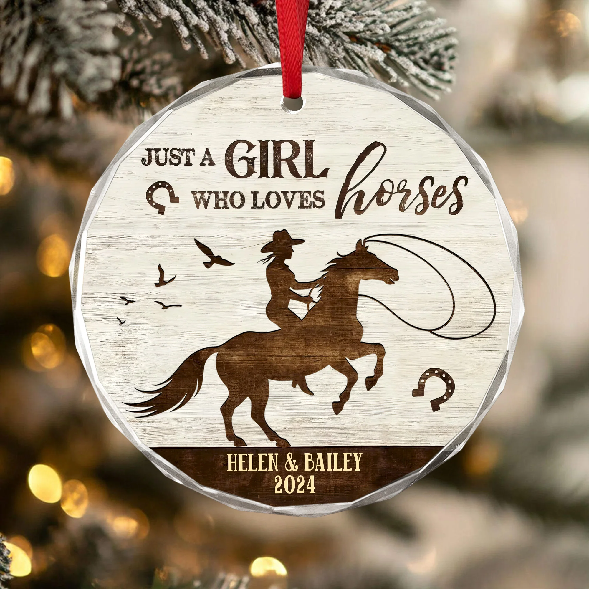 Personalized Just a Girl Who Loves Horses Glass Ornament Horse Lover LM32 895883 - Image 2
