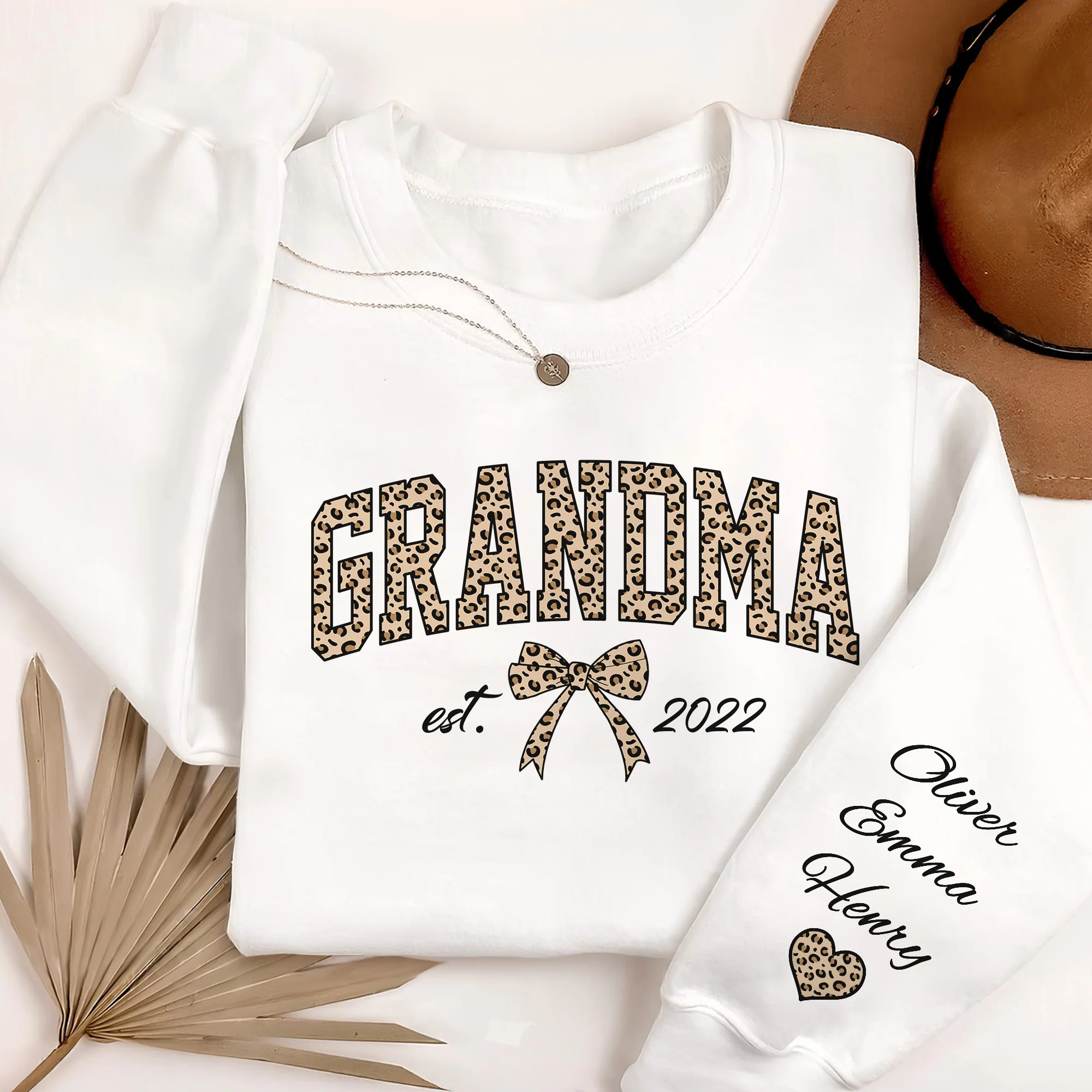 Personalized Leopard Grandma Mama With Kid Name On Sleeve Sweatshirt LM32 899099 - Image 7