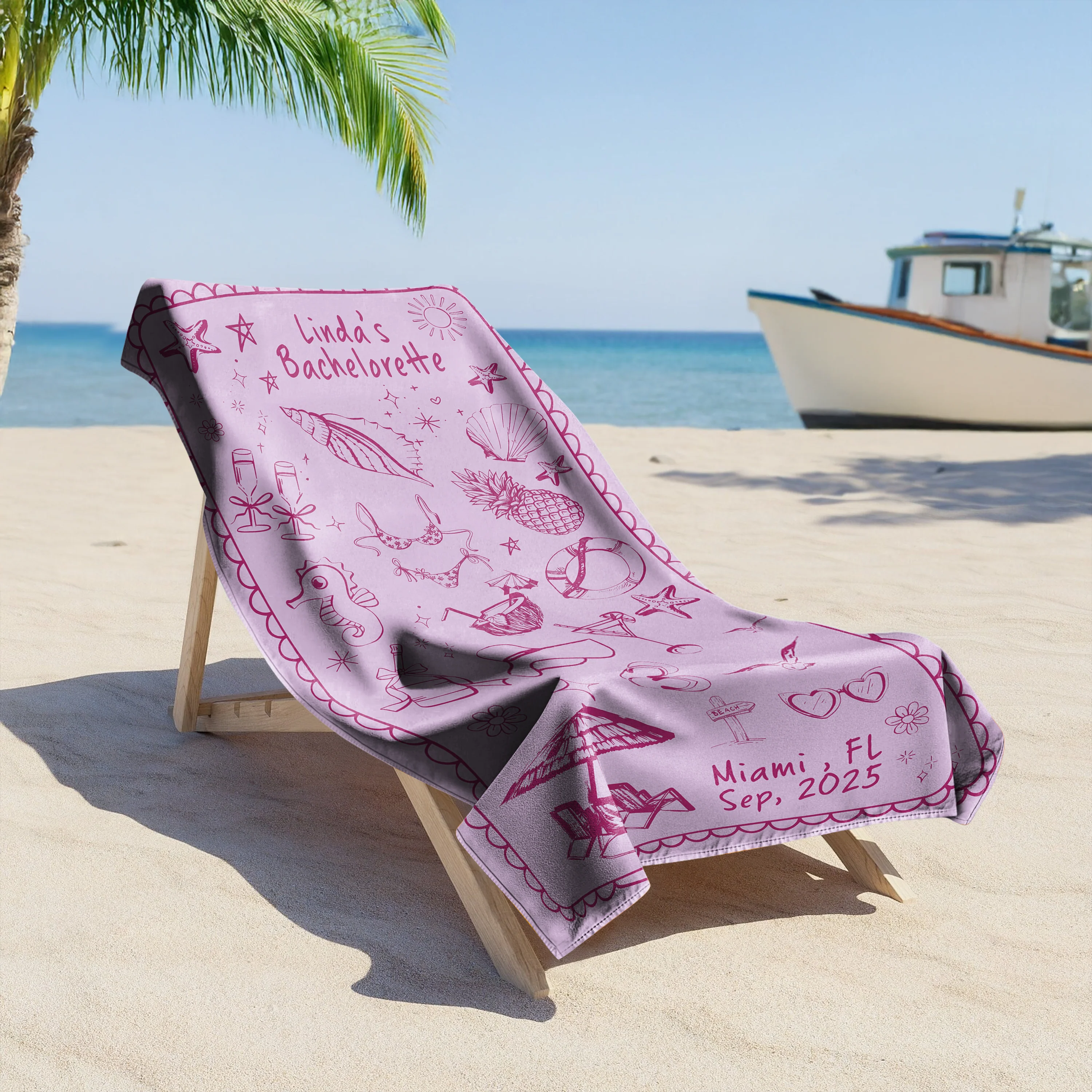 Personalized Location and Name Party Summer Bachelorette Beach Towels LM32 893443 - Image 2