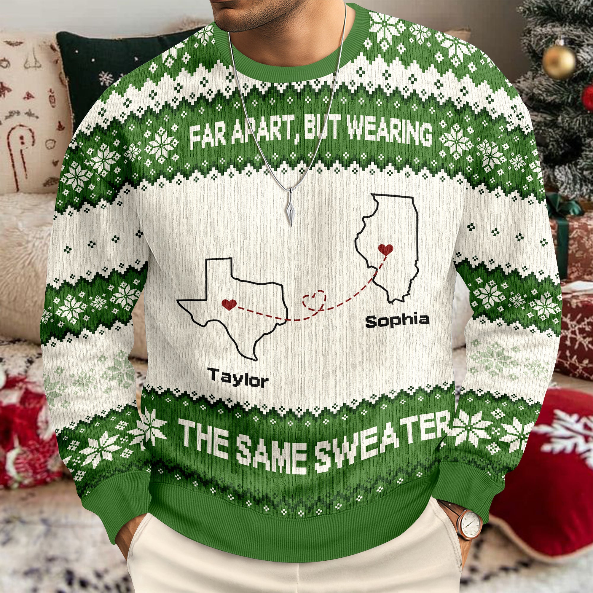 Personalized Long Distance State Map Ugly Sweater For Couple, Family & Friends LM32 895811 - Image 6