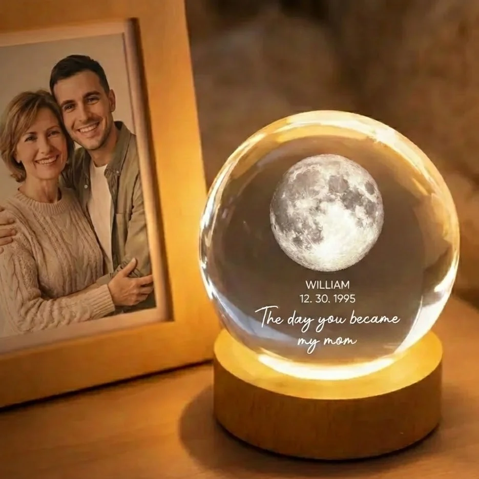 Custom Moon Phase The Day You Becam My Mom My Dad 3D Crystal Ball LED Night Light LM32 897987 - Image 2