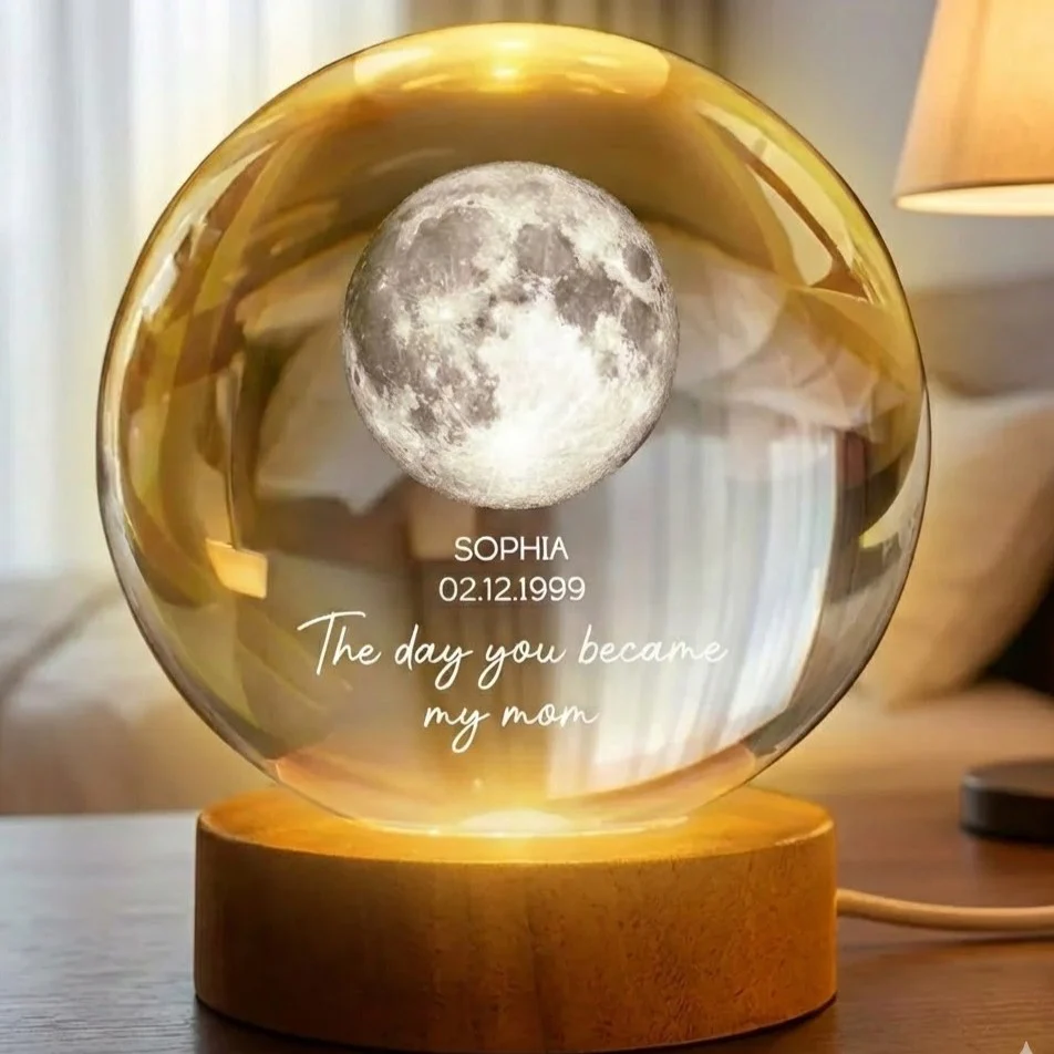 Custom Moon Phase The Day You Becam My Mom My Dad 3D Crystal Ball LED Night Light LM32 897987 - Image 3