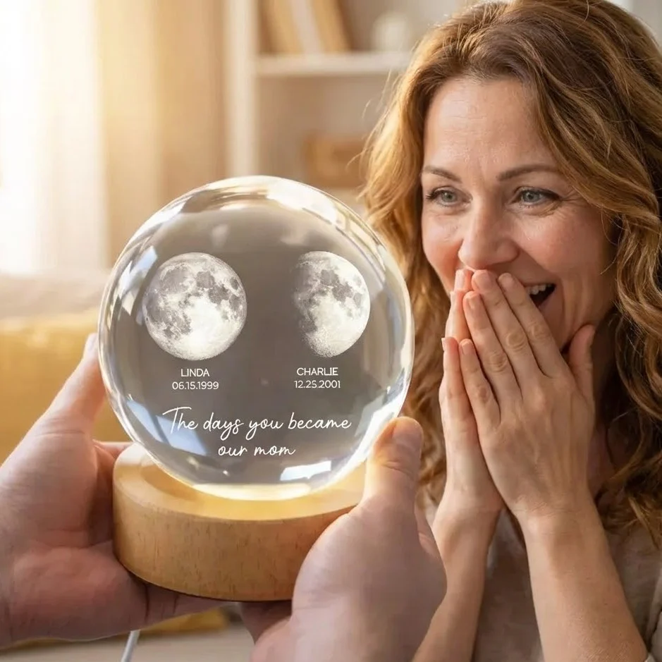 Custom Moon Phase The Day You Becam My Mom My Dad 3D Crystal Ball LED Night Light LM32 897987 - Image 4