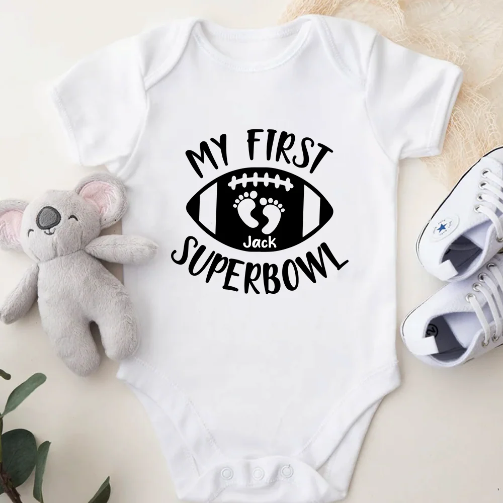 Personalized Name Baby's First Super Bowl Football Baby Onesie Shirt For Kids LM32 897829 - Image 2
