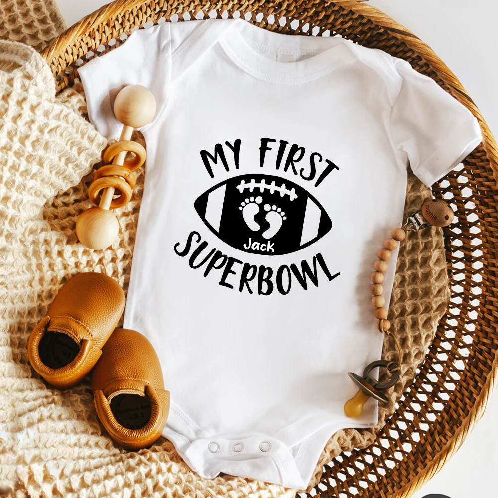 Personalized Name Baby's First Super Bowl Football Baby Onesie Shirt For Kids LM32 897829 - Image 4