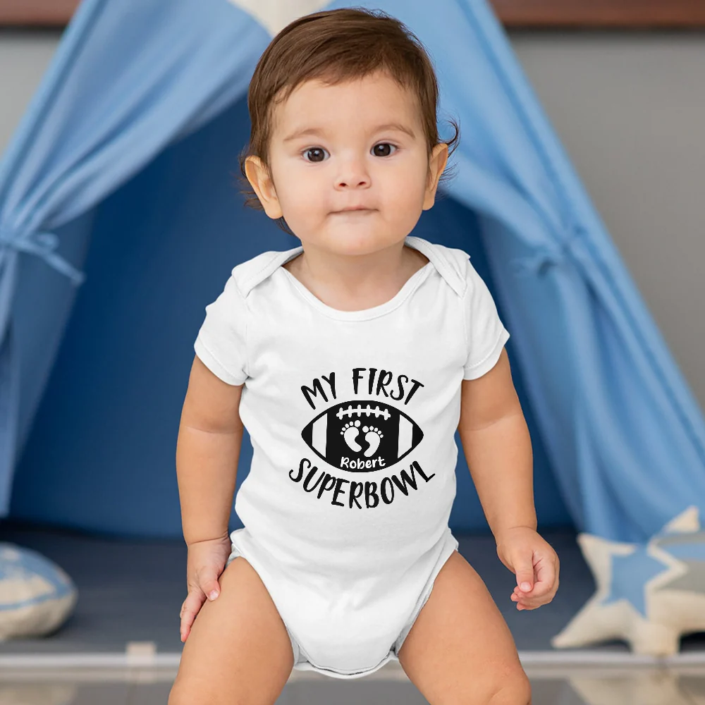 Personalized Name Baby's First Super Bowl Football Baby Onesie Shirt For Kids LM32 897829 - Image 5