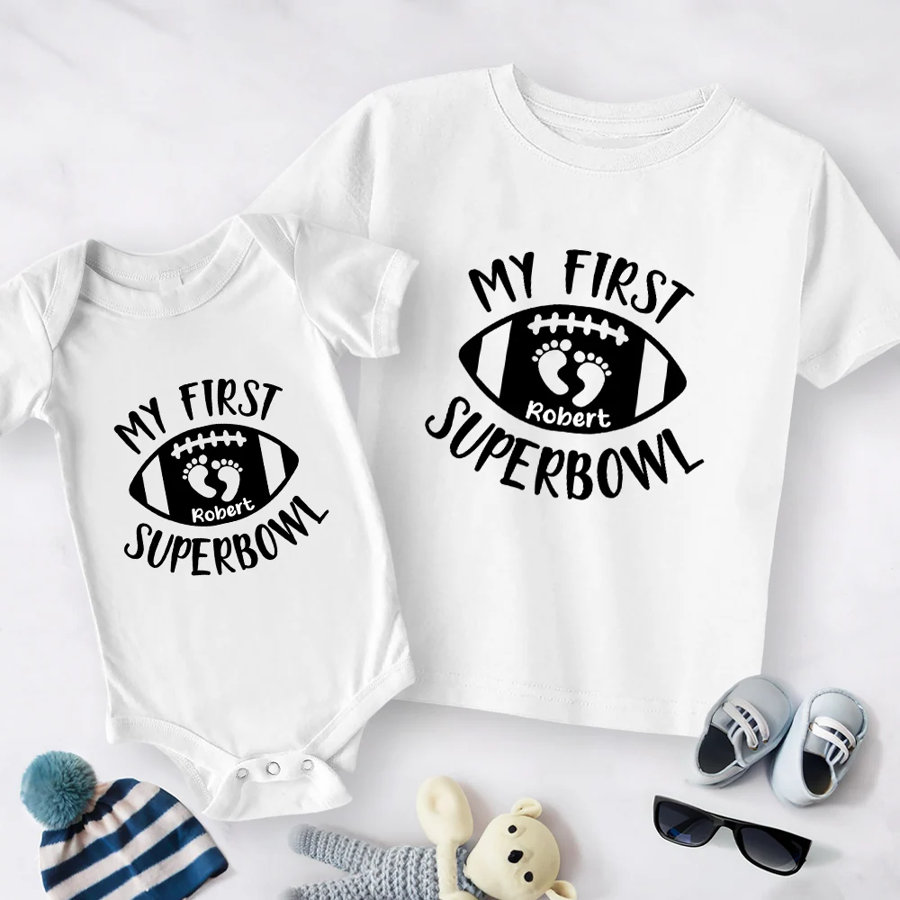 Personalized Name Baby's First Super Bowl Football Baby Onesie Shirt For Kids LM32 897829 - Image 6