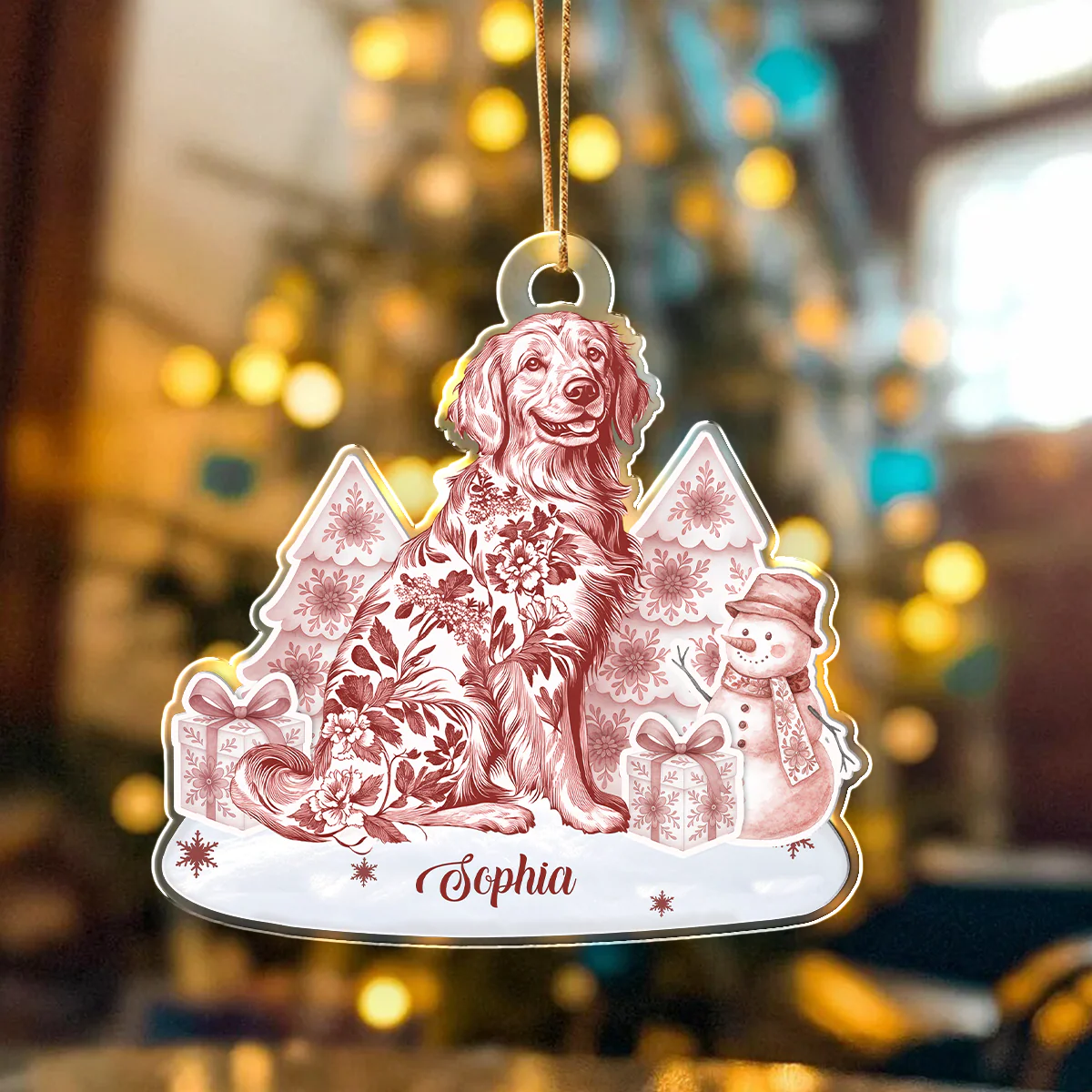 Personalized Name Dog Toile De Jouy Christmas Acrylic Ornament LM32 895045 - Image 4