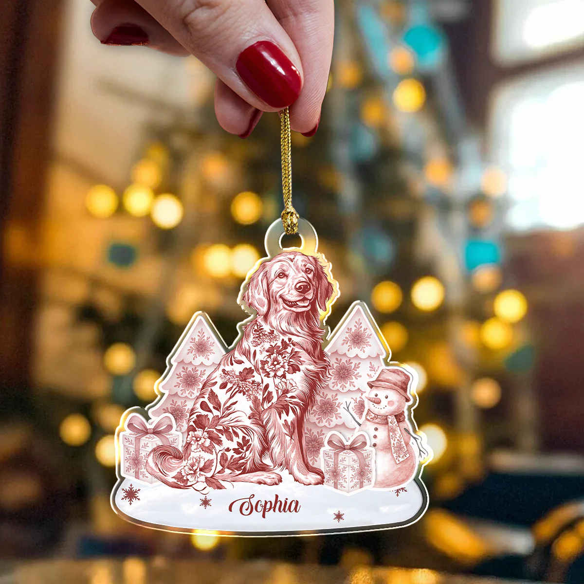 Personalized Name Dog Toile De Jouy Christmas Acrylic Ornament LM32 895045 - Image 6