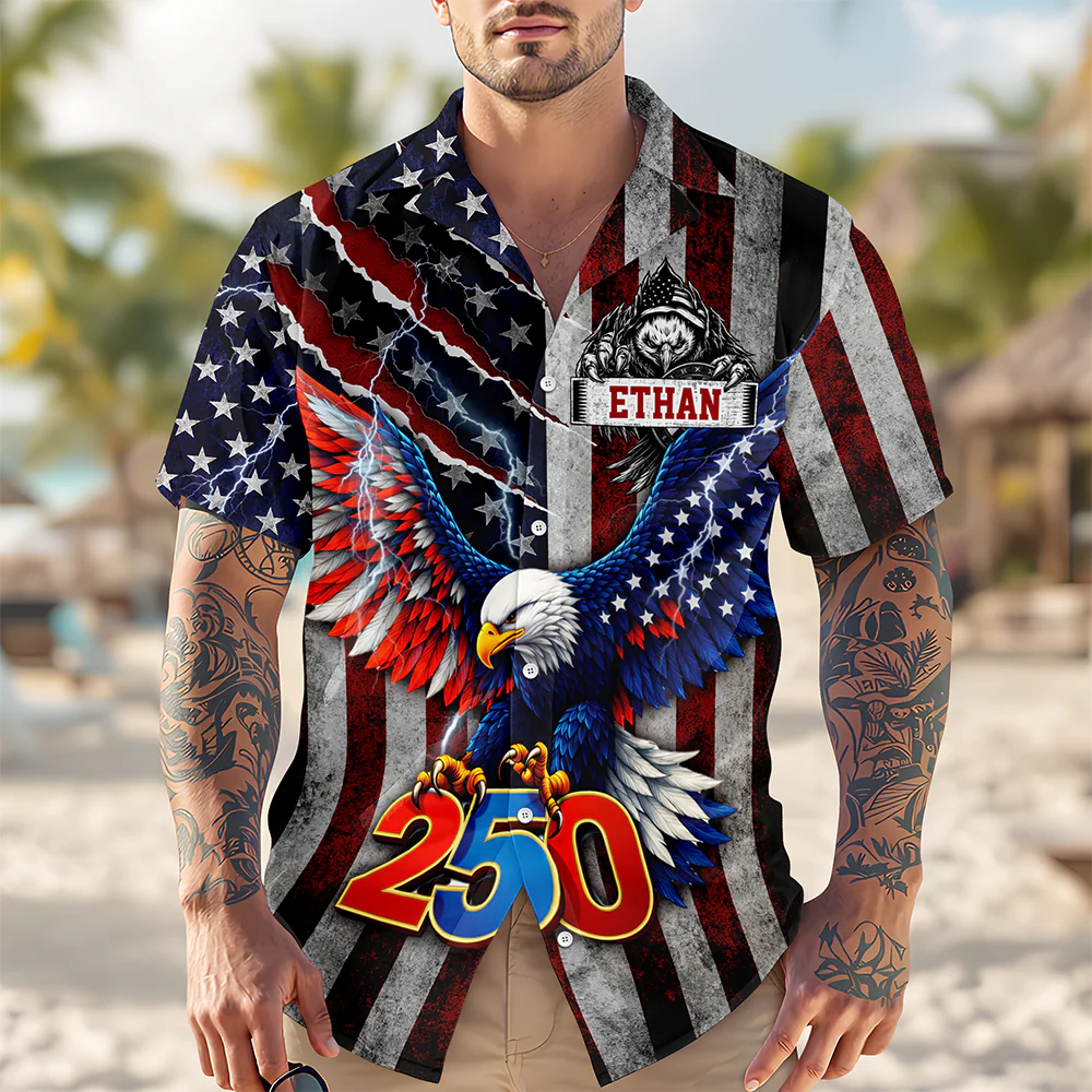 Personalized Name Eagle USA Retro Flag 250 Anniversary Hawaiian Shirt LM32 899697 - Image 2