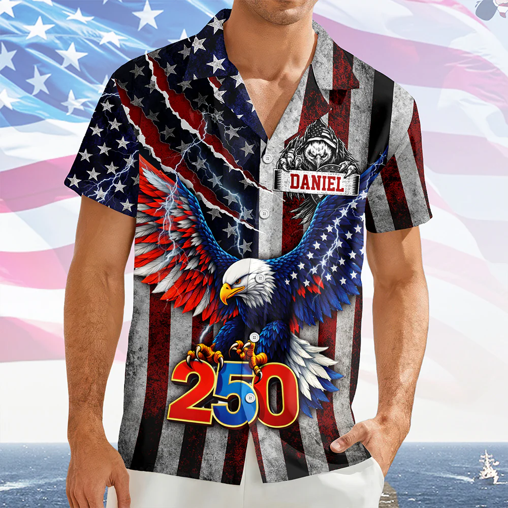 Personalized Name Eagle USA Retro Flag 250 Anniversary Hawaiian Shirt LM32 899697 - Image 6