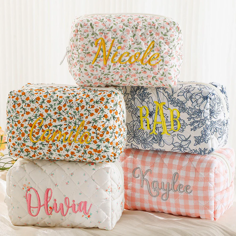 Personalized Name Floral Embroidered Makeup Bag - Gift For Girlfriend, Women Toiletry Bag, Bridesmaid Gift LM32 897409 - Image 9