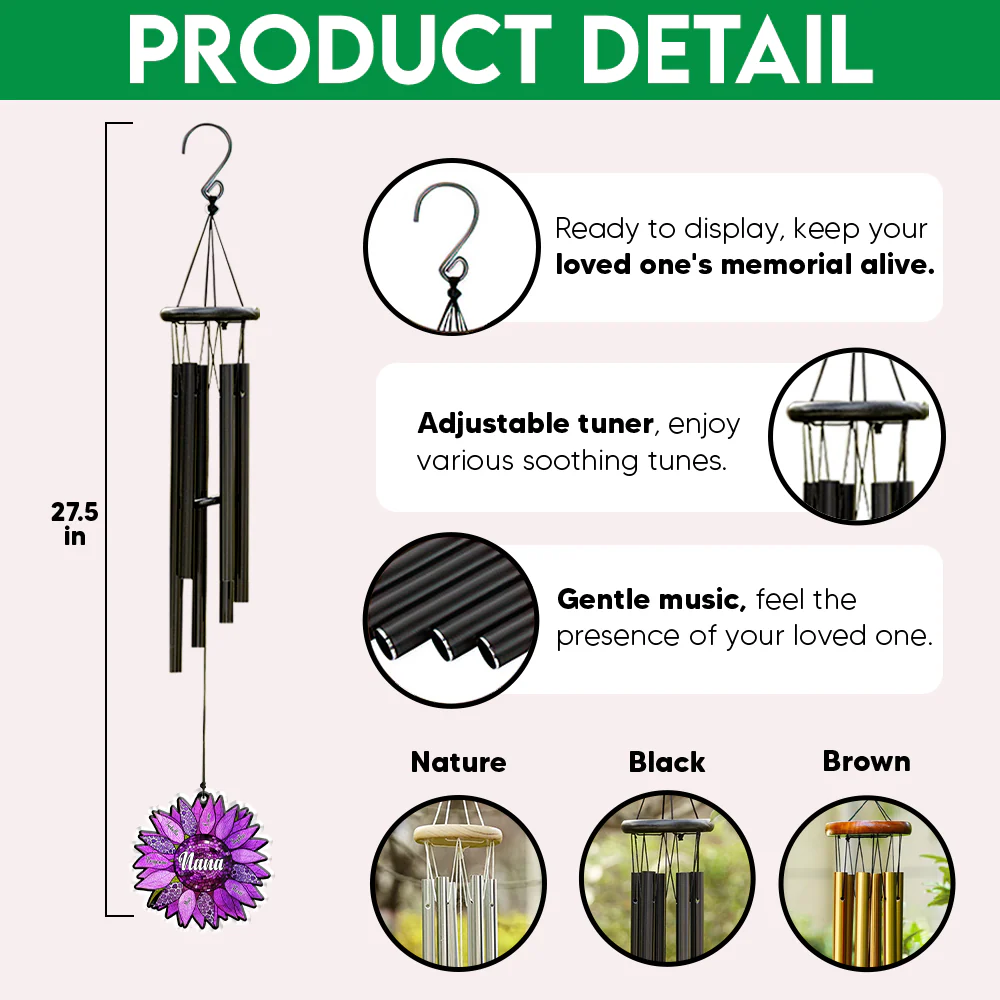 Personalized Name Nana Auntie Mom Family Sunflower Acrylic Wind Chimes LM32 893945 - Image 7