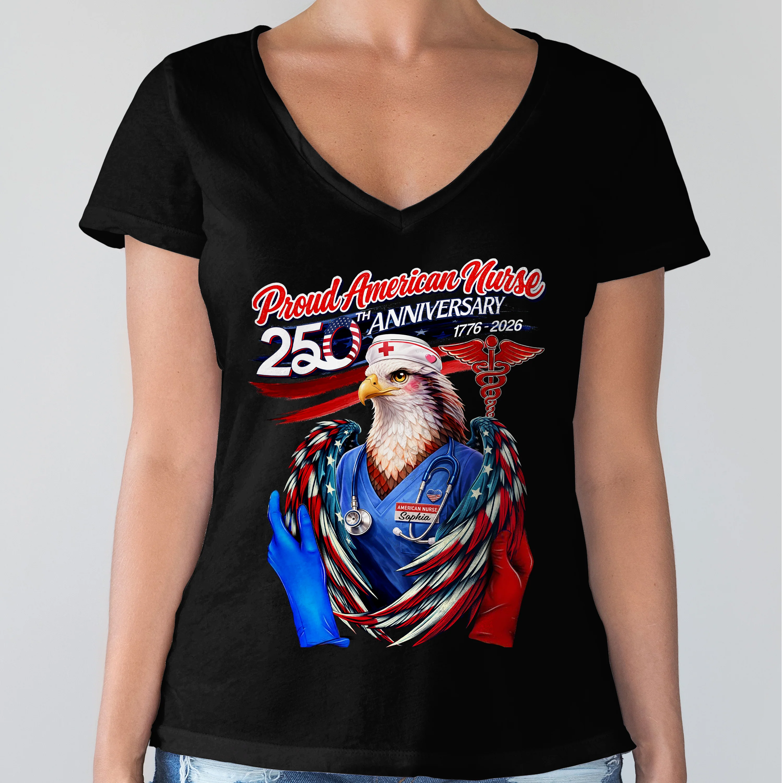 Personalized Name Proud American Nurse 250th Anniversary Dark Shirt LM32 899043 - Image 4