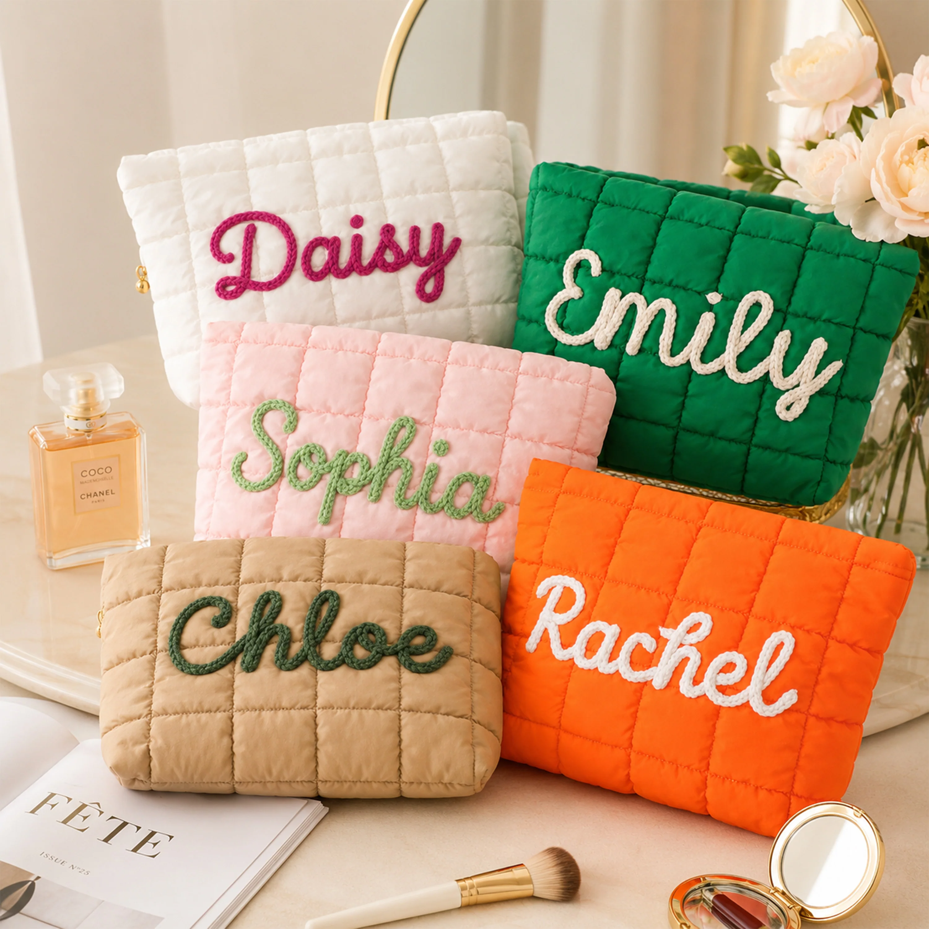 Personalized Name Quilted Nylon Makeup Bag- Gift For Mom, Girlfriend, Women, Bridesmaid Gift LM32 899545 - Image 5
