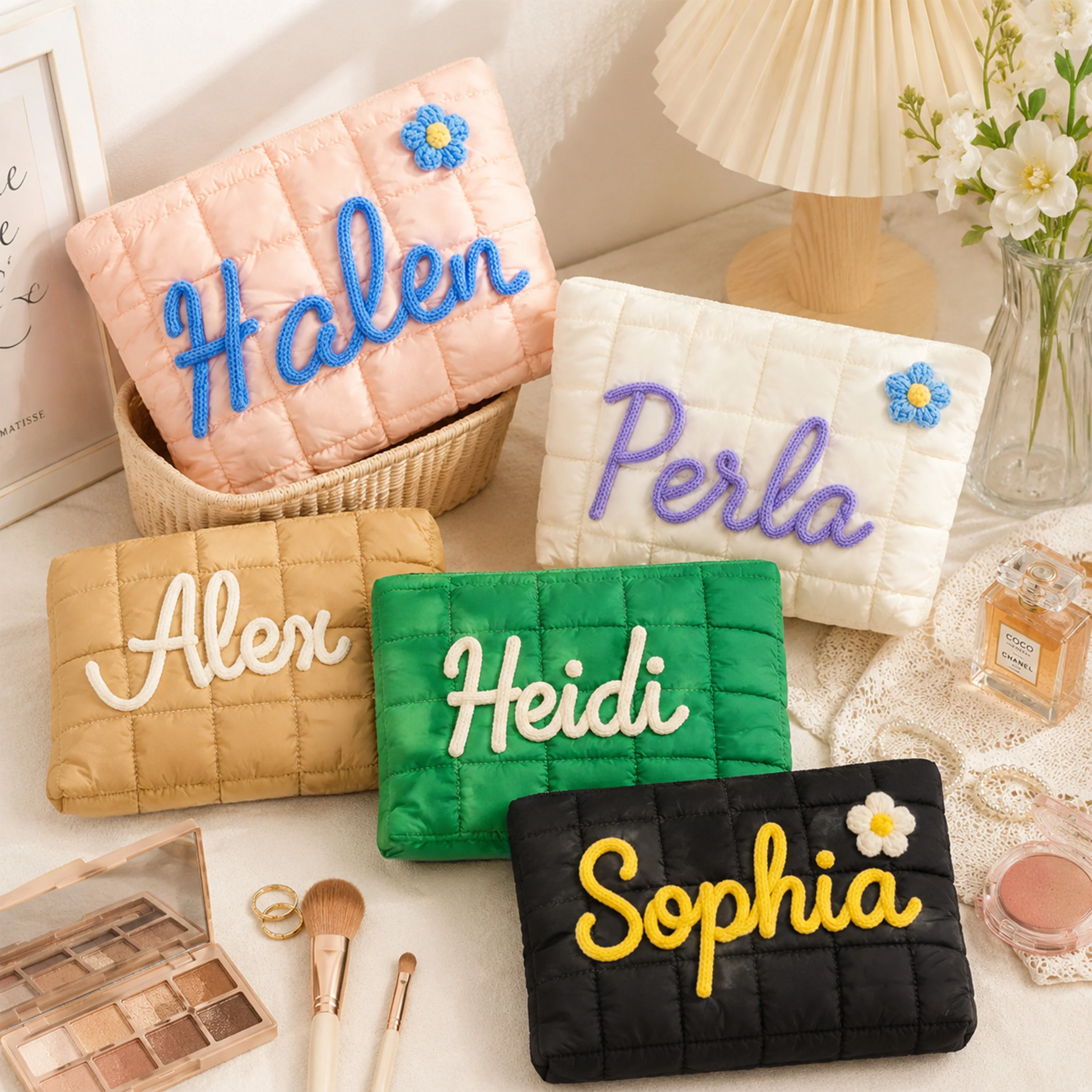 Personalized Name Quilted Nylon Makeup Bag- Gift For Mom, Girlfriend, Women, Bridesmaid Gift LM32 899545 - Image 6