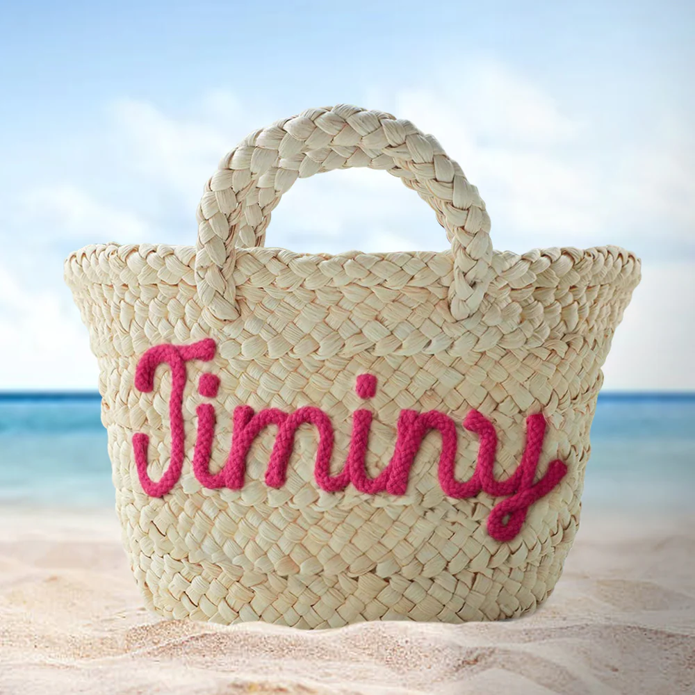 Personalized Name Straw Beach Basket Bag Perfect for Vacation & Picnic LM32 893727 - Image 3