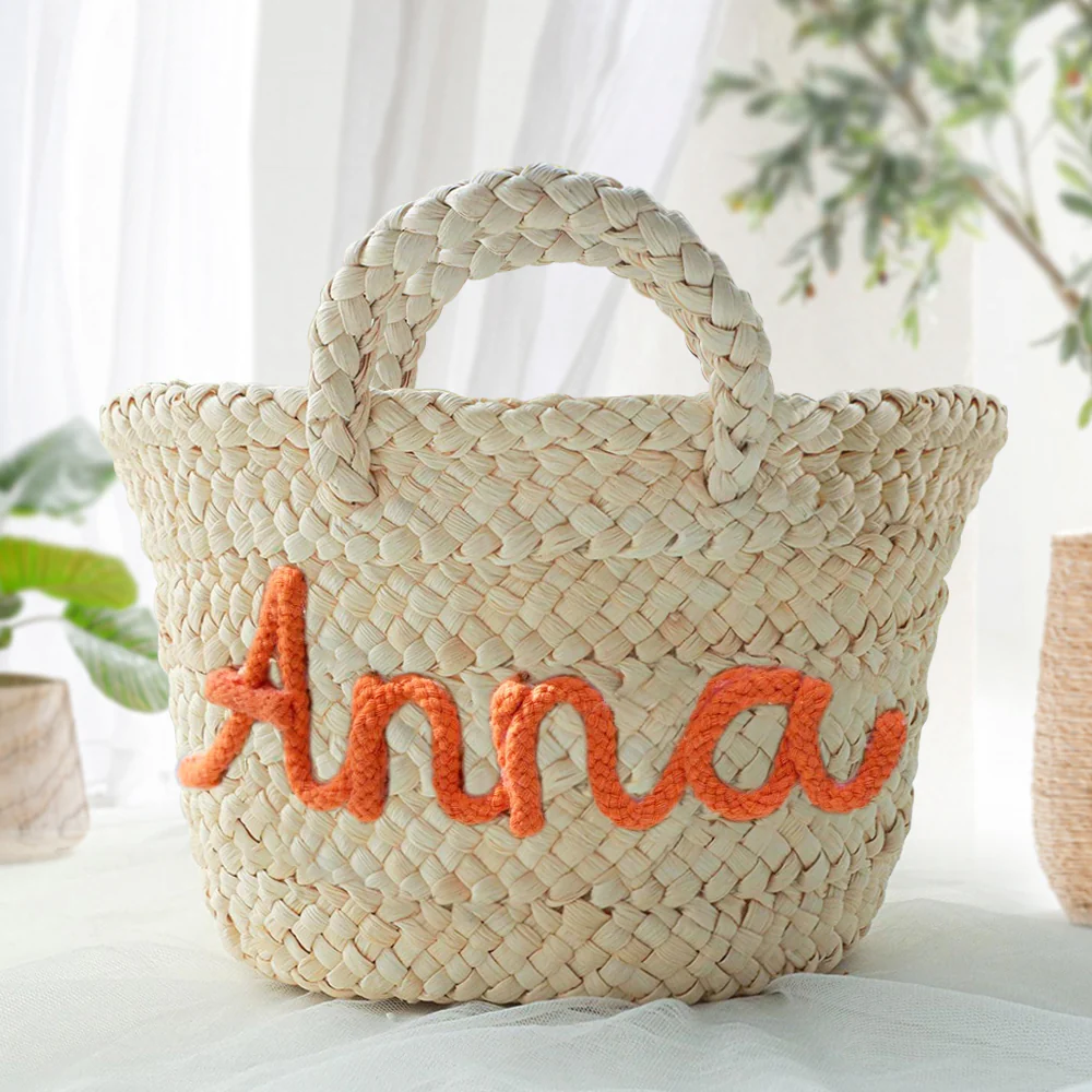 Personalized Name Straw Beach Basket Bag Perfect for Vacation & Picnic LM32 893727 - Image 6
