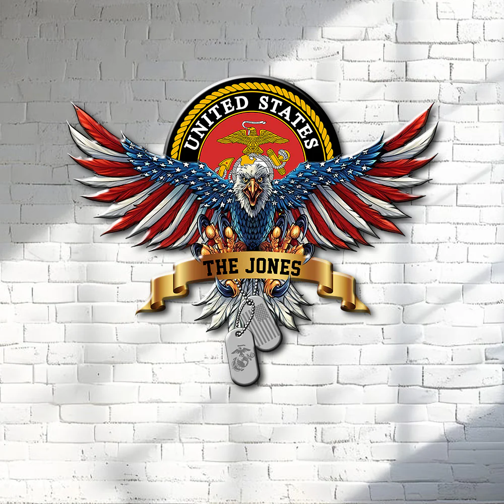 Personalized Name USA Bald Eagle with Flag Sign Independence Day Monogram Metal Sign LM32 897895 - Image 2