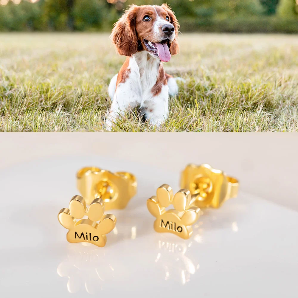 Personalized Paw Print Engraved Stud Earrings - Birthday Gift, Memorial Gift For Pet Lovers LM32 897473 - Image 3