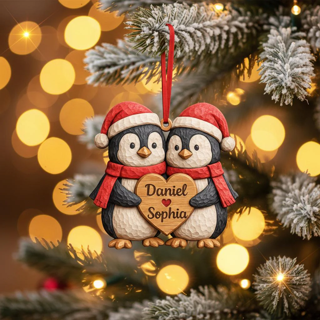 Personalized Penguin Couple First Christmas 2 Layers Wooden Ornament LM32 897519 - Image 4