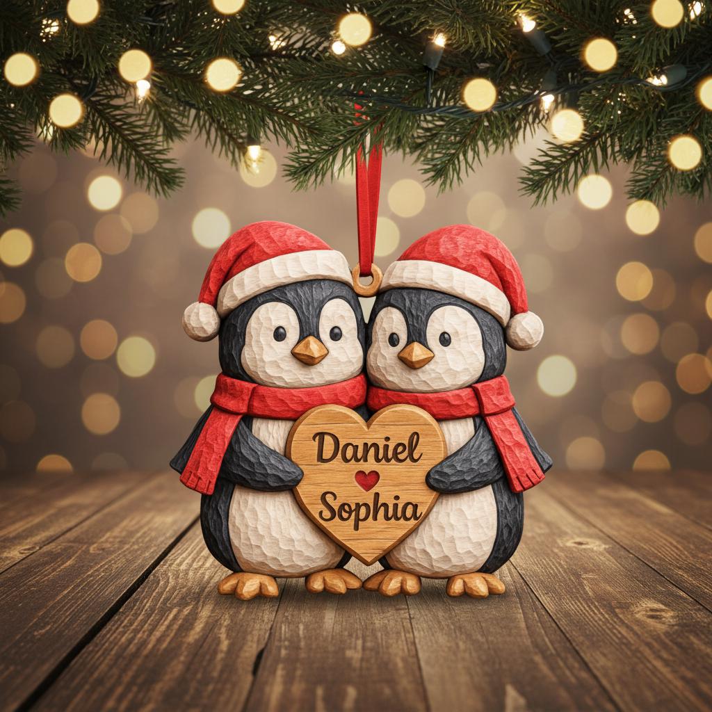 Personalized Penguin Couple First Christmas 2 Layers Wooden Ornament LM32 897519 - Image 6