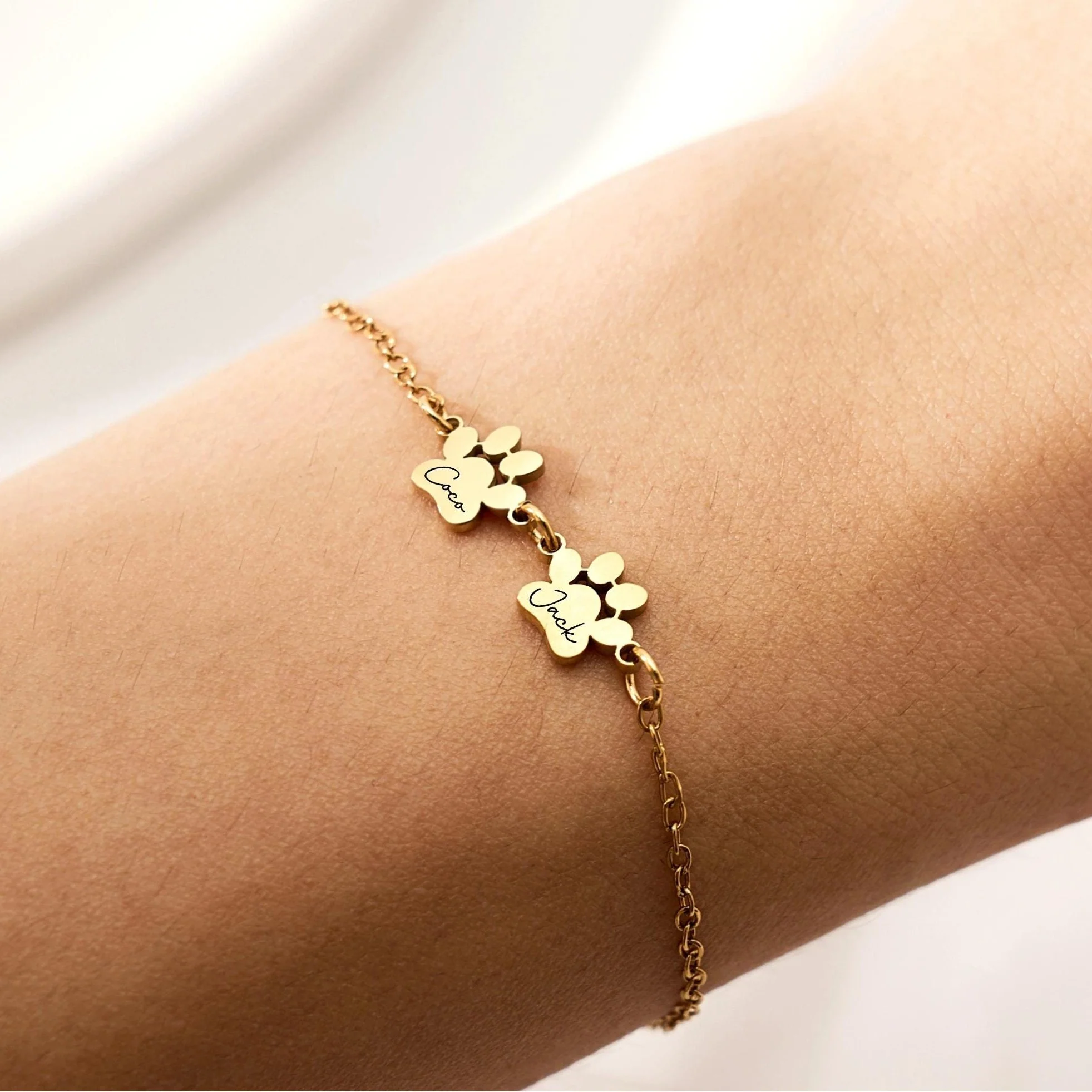 Personalized Pet Name Paw Print Bracelet, Minimalist Dog Cat Paw Jewelry LM32 669429