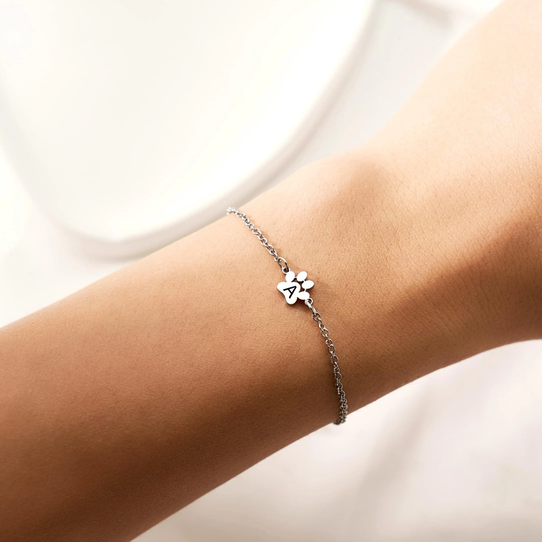 Personalized Pet Name Paw Print Bracelet, Minimalist Dog Cat Paw Jewelry LM32 669429 - Image 4