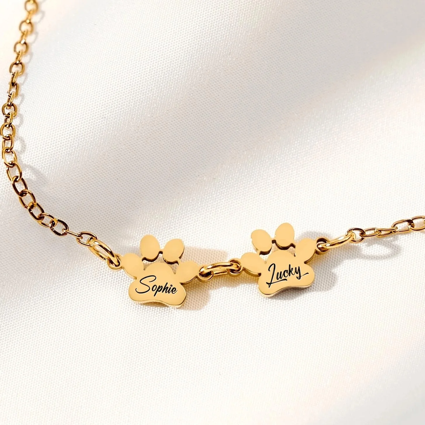 Personalized Pet Name Paw Print Bracelet, Minimalist Dog Cat Paw Jewelry LM32 669429 - Image 6